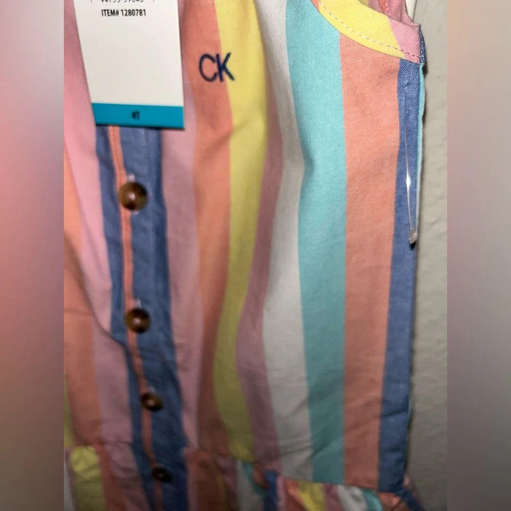 Calvin Klein Jeans Girls Sleeveless MultiColor Stripe Dress Spring Pastel Easter - Picture 3 of 4